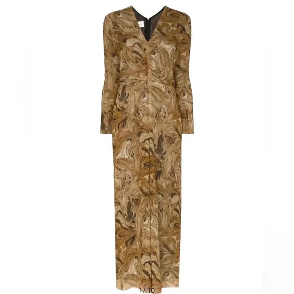 Nanushka Brown Lotus Printed Crepon Jumpsuit XS - Picture 4 of 6